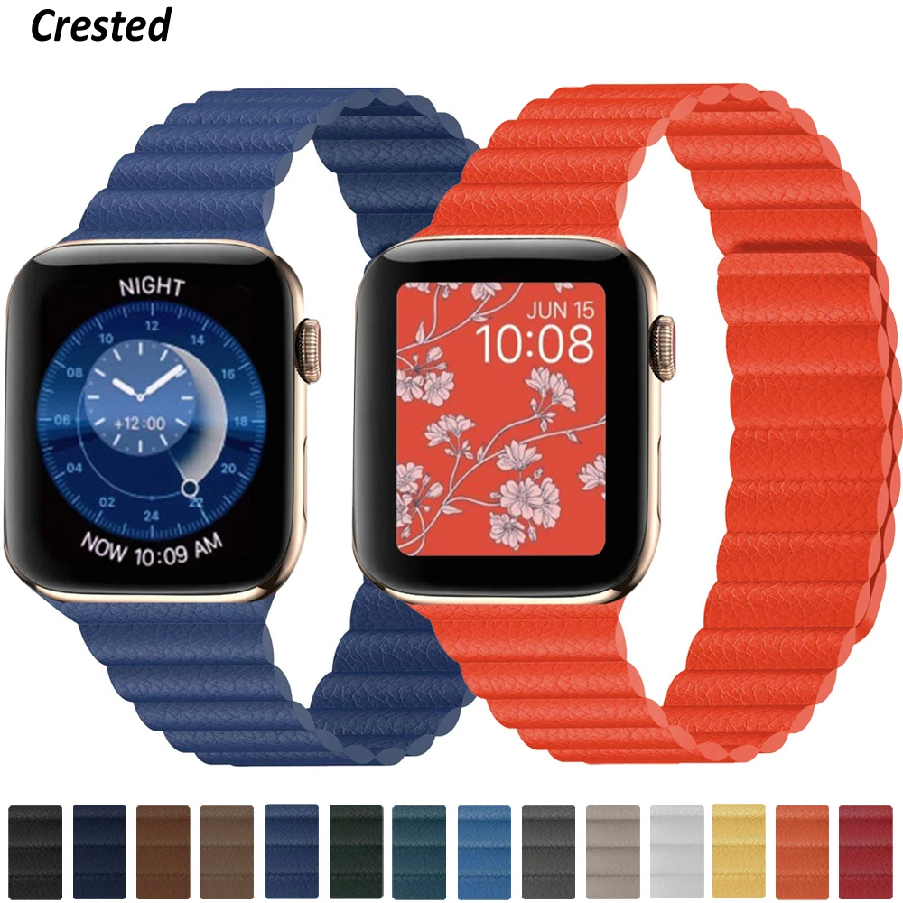 Ремешок кожаный для Apple Watch band 44 мм 40 45 42 38 магнитный браслет смарт-часов iWatch series 3 4 5