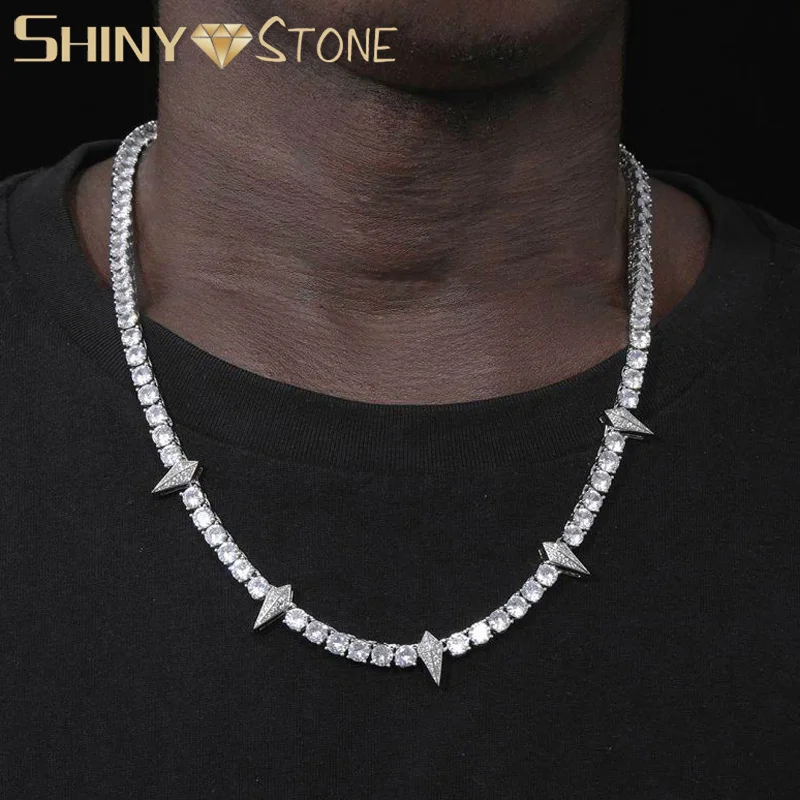 New Iced Out Spike Pendant Necklace 5mm Tennis Chain Bling