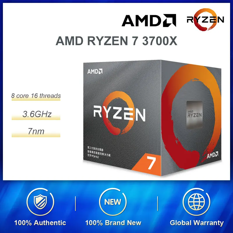 Процессор AMD Ryzen 7 3700X R7 3700X3,6 ГГц 8 ядер 16 потоков 65 Вт 3 поколения процессор Ryzen разъем AM4 Настольный запечатанный ящик с вентилятором кулера