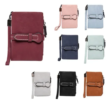

Multifunctional Short Wallet Folding Ladies Wallet Belt Frosted Leather Zipper Wallet with Wristband