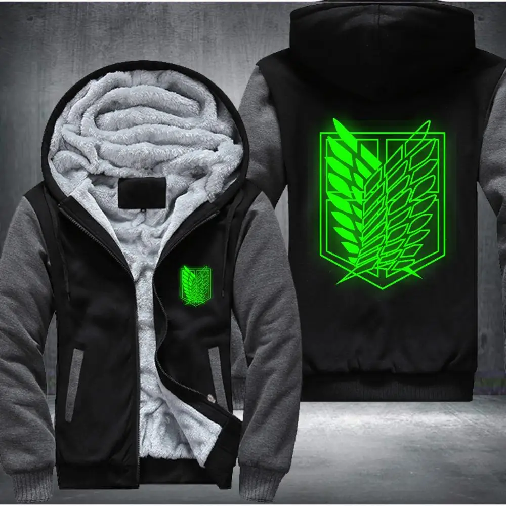 Anime Shingeki No Kyojin Attack on Titan Eren Luminous Blue Green Men's Women Printing Pattern Thicken Fleece Jacket Hoodies | Мужская