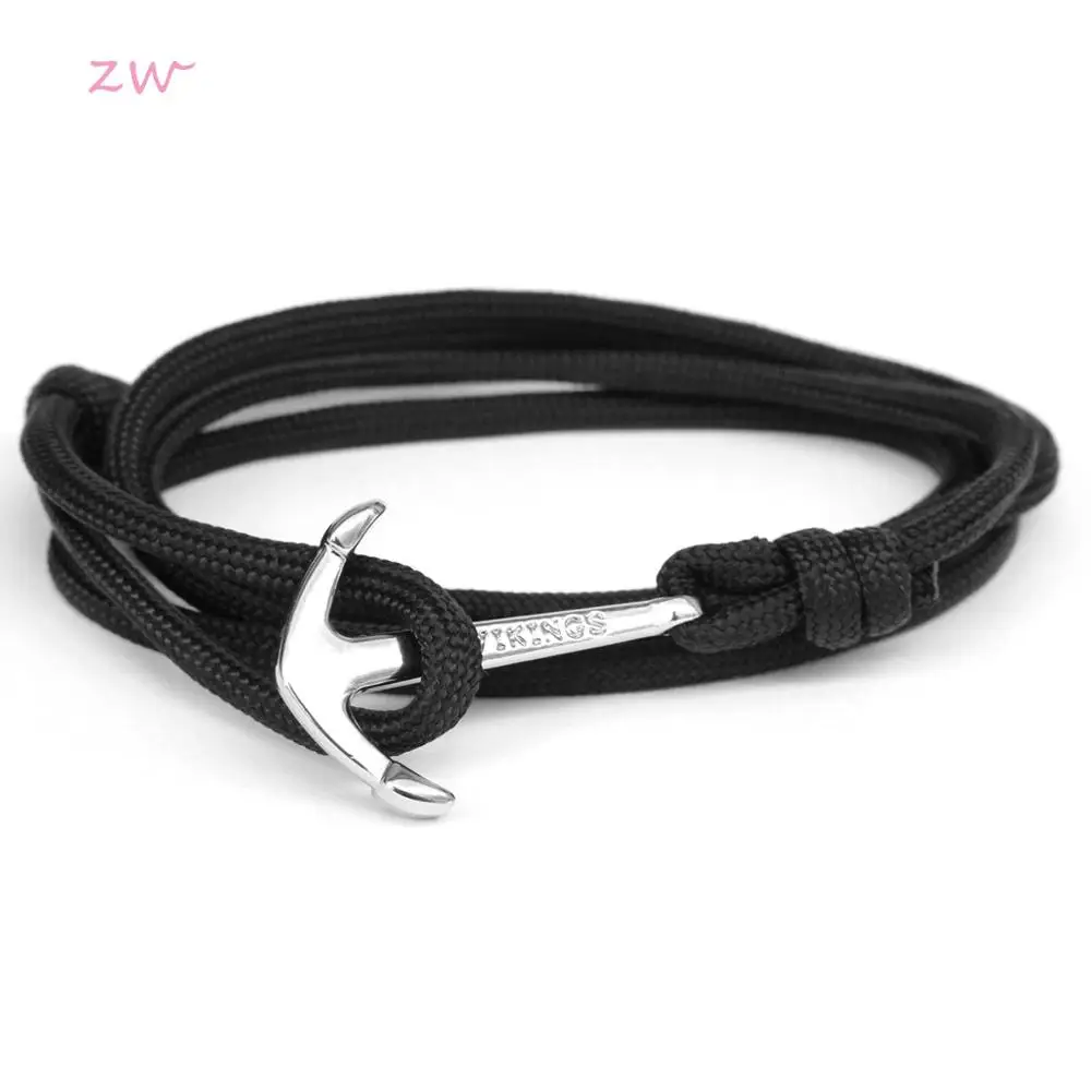 

New Fashion Silver Color Anchor Bracelets Men Charm Survival Rope Chain Paracord Bracelet Male Wrap Metal Sport Hooks