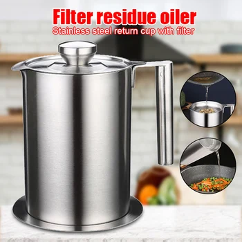 

Stainless Steel Kitchen Cooking Oil Filter Pot Soup Grease Strainer Separator Large Capacity BJStore