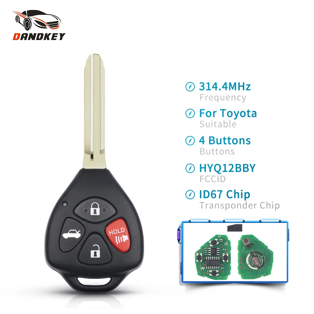 Dandkey 4 кнопки дистанционного ключа Fob спросить HyQ12BBY 314 МГц с ID 67 чип для Toyota Camry ключ