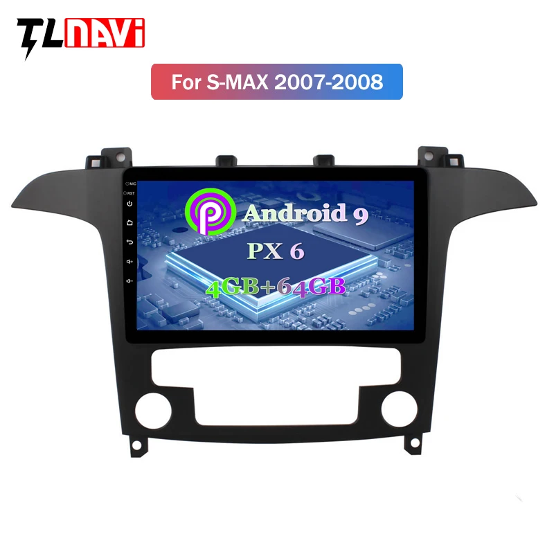 PX6 4G+ 64G для Ford S-Max 2007 2008 ips 2.5D 9 дюймов Android 9,0 автомобильный Dvd gps плеер встроенный радио видео gps Bt Wifi