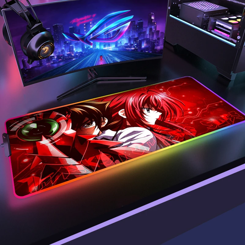 Anime High School DXD Mouse Pad RGB Anime Keyboard LED Carpet Gloway Mesa with USB Backlight Game Room Accessories Pad PC XXL