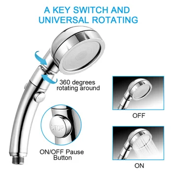 

Shower Head Chrome Plating Saving Water High Pressure Bathroom Pause 3 Mode Shower Head Practical Durable