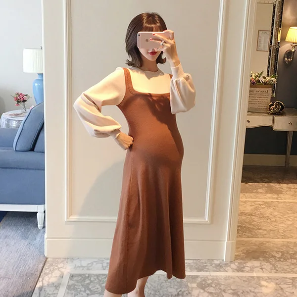 

2019 Autumn And Winter Maternity Clothes Sweater Fashion Fashion Mom Loose-Fit Long Base Knitted Mixed Colors Dress Large Size D
