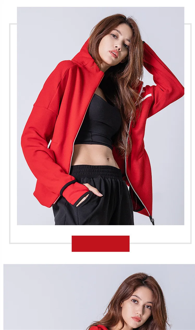 Hooded Running Jacket Workout Tops for Women Sport Top Long Sleeve with Thumb Holes Zipper Sport Coats Yoga Fitness Gym Jackets