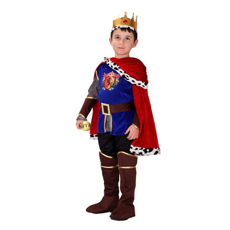 Gold Blue Colors Kid King Costumes Set Luxury Halloween Party Prince Cosplay Outfits Boys Leader of Kingdom C4574CH