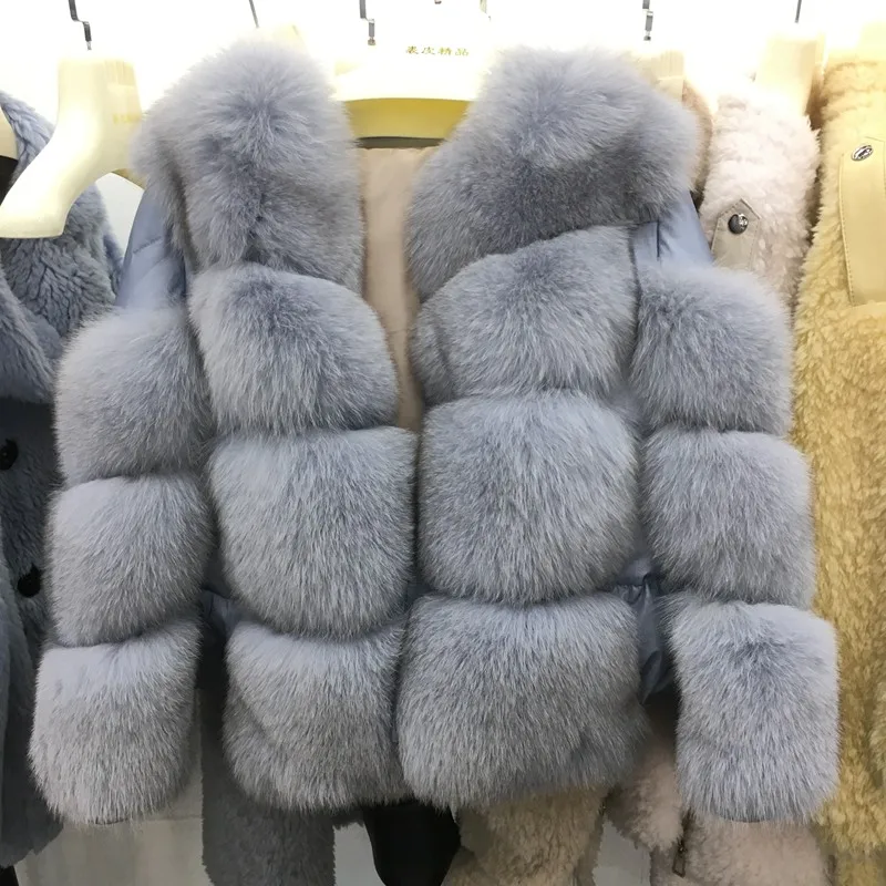 Зимнее женское пальто из натурального Лисьего меха, куртка с мехом, женский пуховик с натуральным мехом, верхняя одежда из натурального Лисьего меха