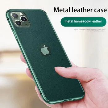 

Metal frame cow leather case for iPhone11 pro max for iphone 7 8 plus x xr xs max ultra-thin anti-fall corium protection case