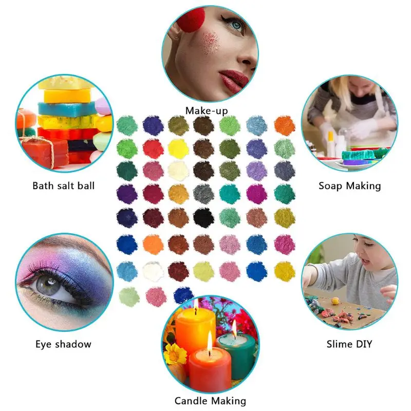 

52 Color Mica Powder Pearlescent Pigment Resin Colorant Pack Skin Safe For DIY Soap Epoxy Resin Candle Nail Makeup Craft