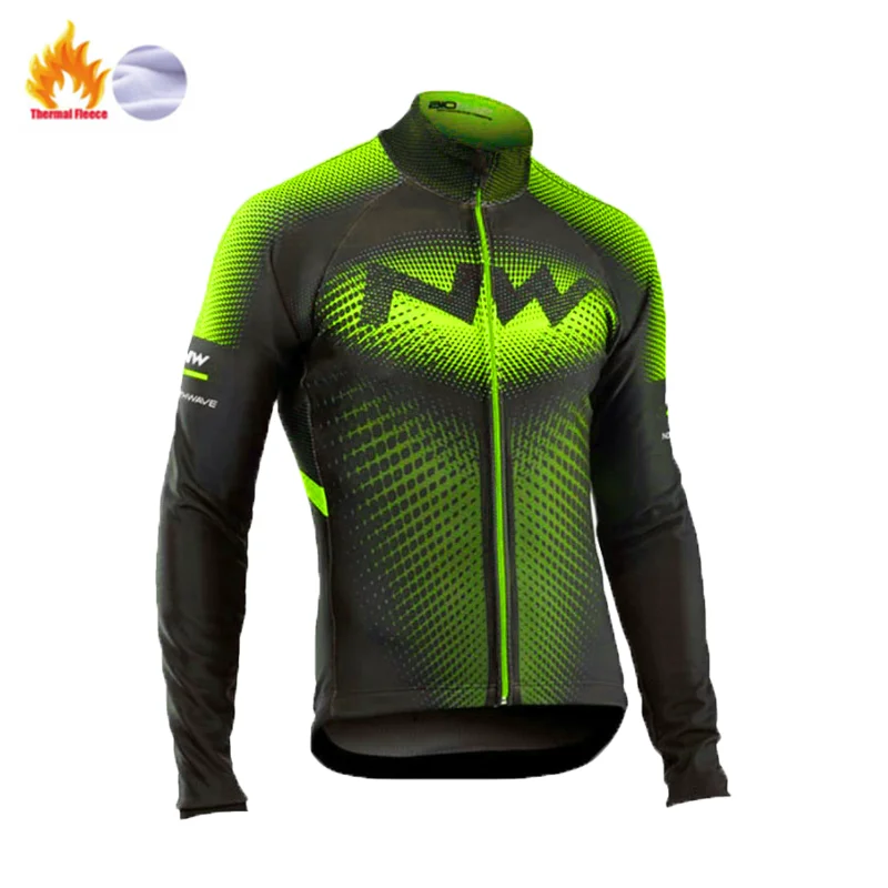 Fleece long sleeve Горячее предложение! Northwave Зимняя Теплая Флисовая велосипедная одежда NW Мужской трикотажный Костюм Уличная езда на велосипеде MTB Одежда комбинезон комплект - Цвет: Fleece long sleeve
