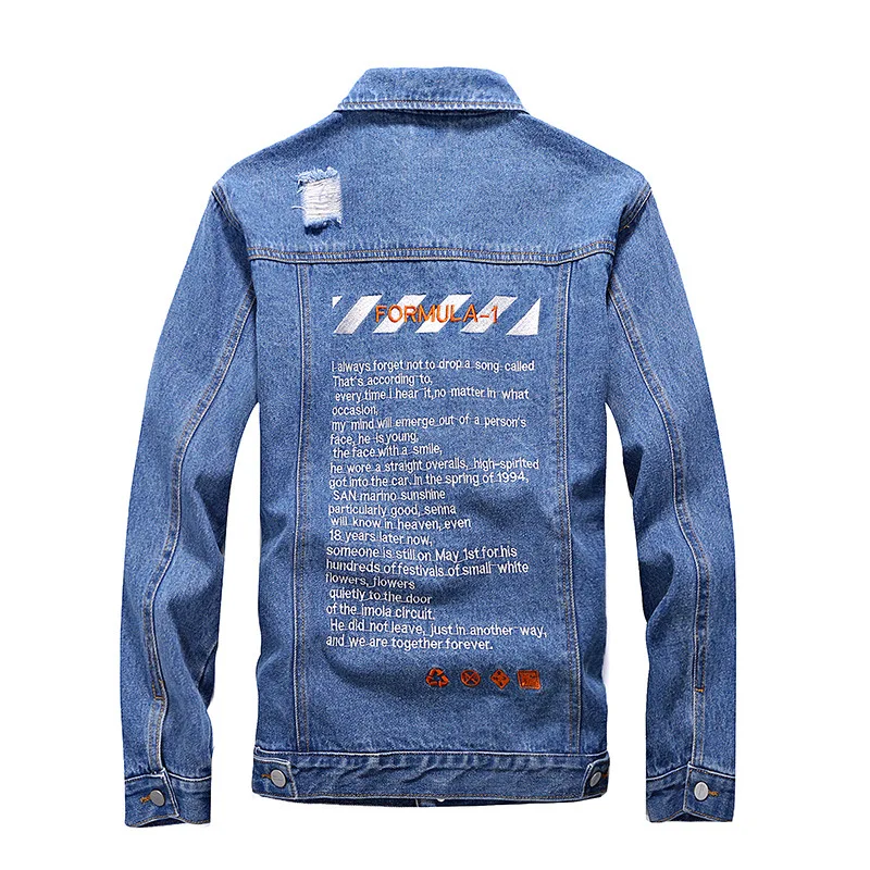 Мужской осенний стиль джинсовое пальто Подростковая AliExpress джинсовая куртка большого размера с вышитыми буквами