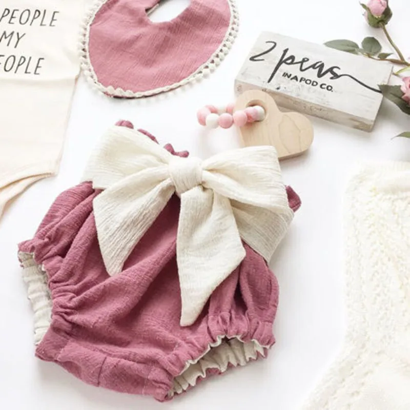 Детские хлопковые шорты с большим бантом для девочек | Детская одежда и обувь