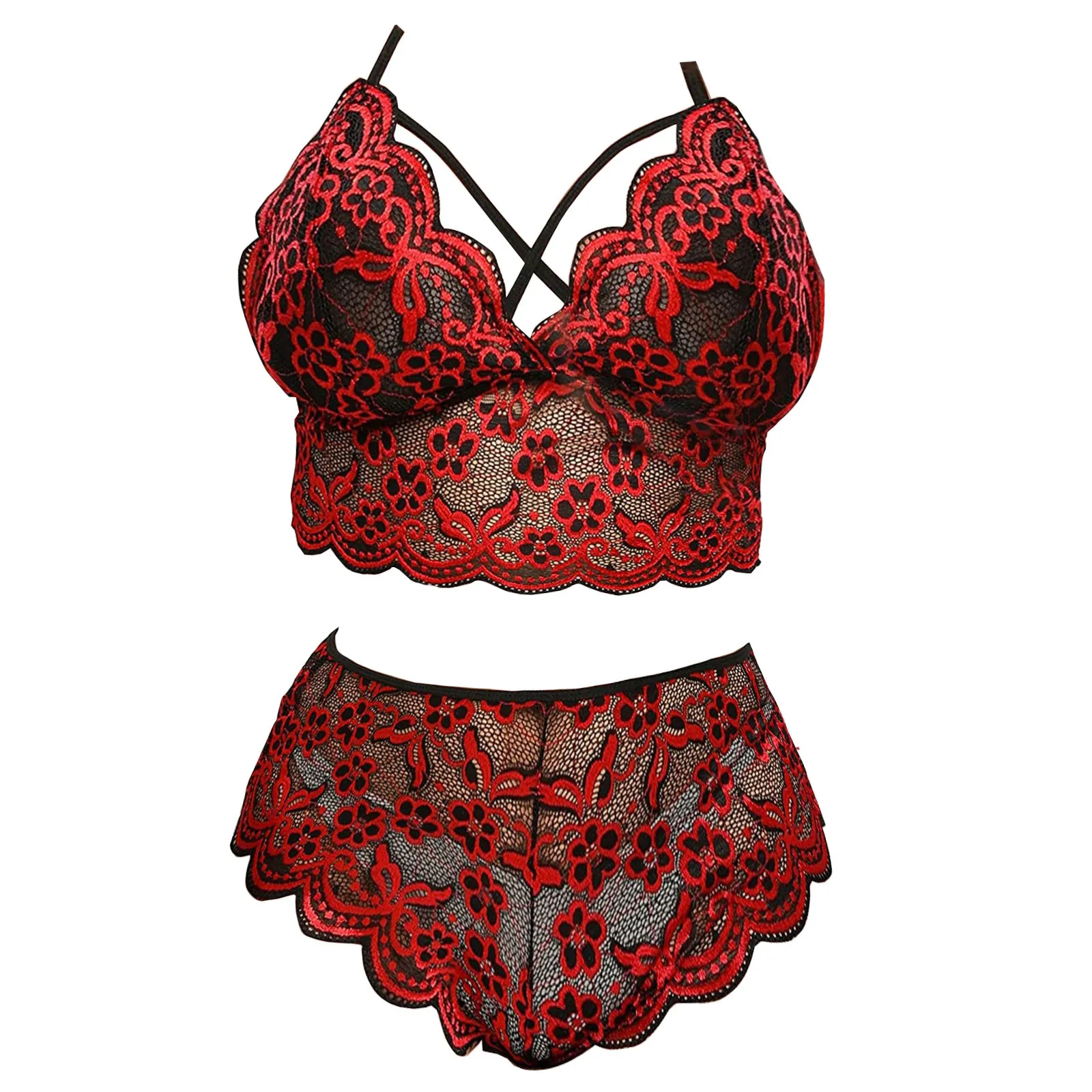 Plus Size Lingerie Set For Women High Waist Lace Bra And Panty Set Strap  Bralette S-3xl