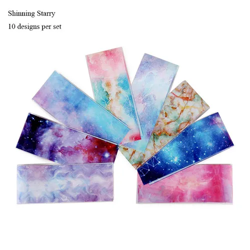 Shinning Starry 10 шт. очарование ногтей Фольга Стикеры комплект голографическая Звездное клей Sky обертывания передачи Бумага Мрамор блестящие, для дизайна ногтей Наклейка гель слайдер - Цвет: Shinning Starry