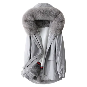 Preise Luxus Winter Parka Mantel Jacke Fuchs Pelz Hoody Rex Kaninchen Futter Frauen Warme Oberbekleidung MĂ€ntel LF2095