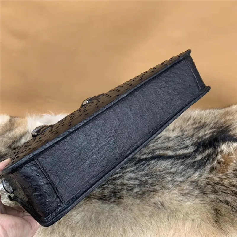 Модный дизайнерский подлинный деловой портфель из натуральной кожи страуса, Мужская большая сумка для ноутбука из натуральной кожи на молнии
