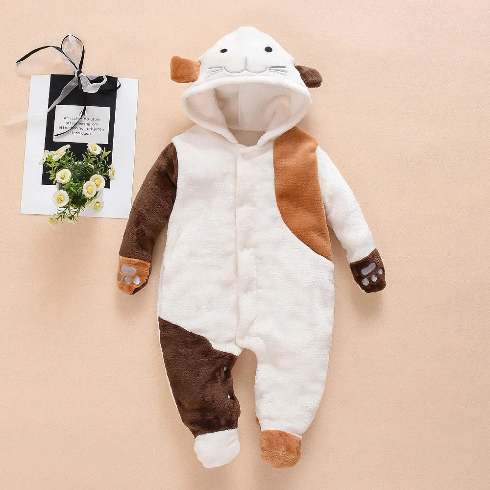 Newborn Baby Boys Girls Hoodie Jumpsuit Cute Long Sleeve Creepers Buttons Golden Velvet Cartoon Romper Outfits 2020 Winter | Детская