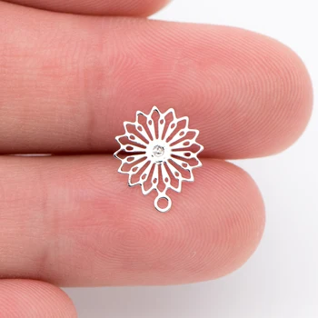 

10pcs Silver tone Flower Ear Posts 10mm, Rhodium Plated Brass Stud Earrings with Loop, For Jewelry DIY Findings (#GB-991)