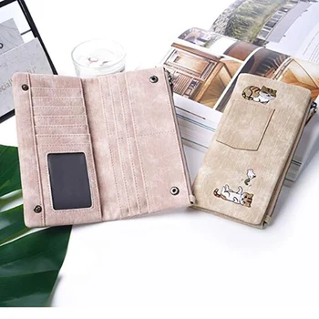 

5 Color Cute Cat Jeans Style Women Wallet Long Zipper Girl High Grade Pu Leather Phone Case Female Card Holder Wallet