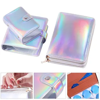 

3 Style Holographic Stamping Plate Case Laser Silver Pink Rectangle Round Nail Art Plate Organizer Holder Bag