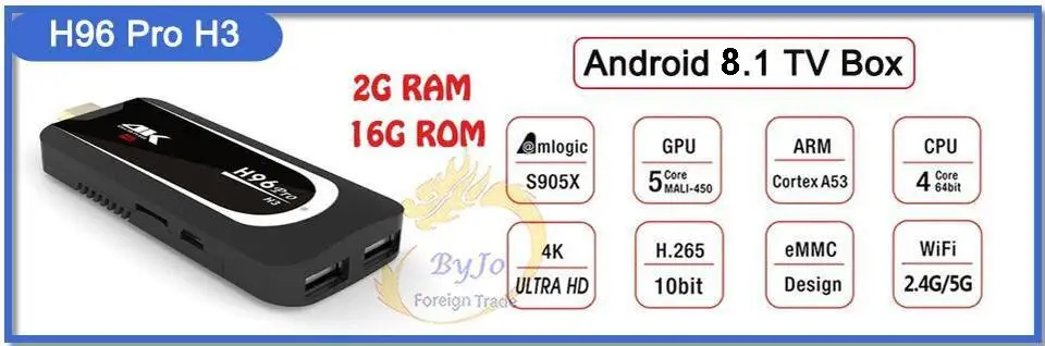 H96 Pro H2 Мини ПК ТВ коробка Android 7,1 OS 2G ram 8G rom или 16G Octa-Core 2,4G wifi H.265 HDMI 2,0 HDR Bluetooth 4,1 smart tv box