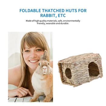

Rabbit Straw House Natural Grass Cage Hut Pet Small Animal Grassy Nest Breathable Foldable Hand-Woven Sleeping Bed Cottage