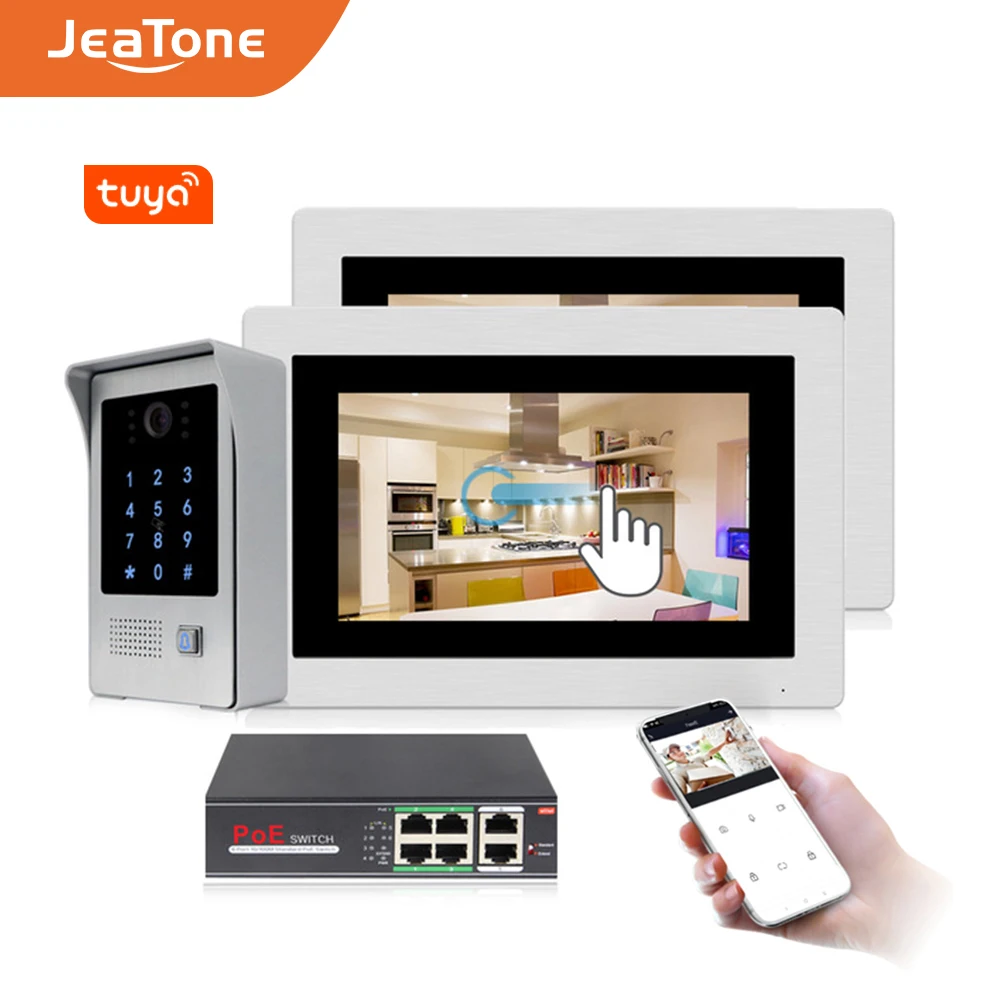 720P WiFi IP Video Door Phone Video Intercom 7'' Touch Screen Free App Remote Unlock Code Keypad RFIC Card Access Control System