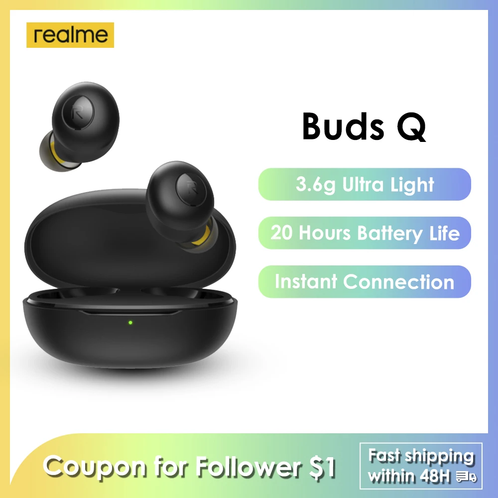 realme Buds Q Earphone Earbuds TWS Wireless Charging Box Ultra Light 20h Battery Life Bluetooth 5.0 Open-Up Auto Connection | Электроника