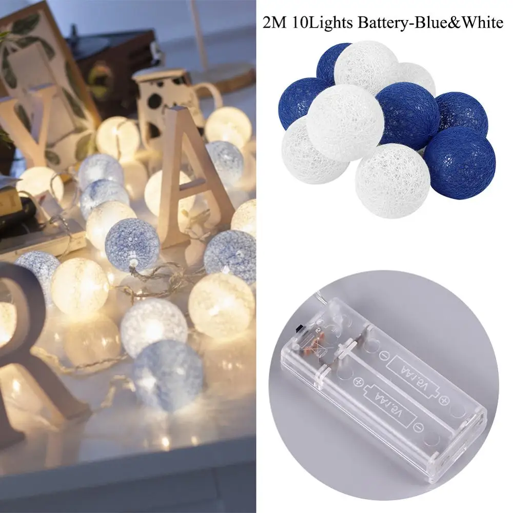 2 M 10LED 07 Гирлянда, хлопковые шары, струнный светильник, s батарея, диаметр 6 см, 10, хлопковый шар, светильник, цепочка, фея, праздничные светодиодные лампы, подарки на день рождения - Испускаемый цвет: 2 M 10LED 07