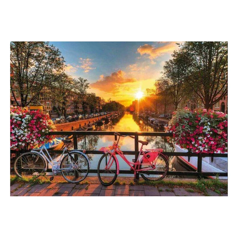 Diamond Embroidery Amsterdam Bicycle Sunset Scenery 5D DIY Diamond Painting Full SquareRound drills Mosaic Wall Art