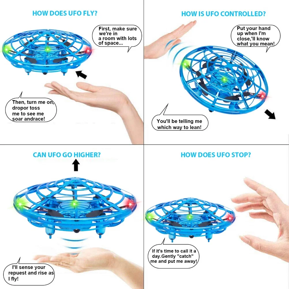 Мини малыш 4 оси НЛО 360 градусов вращения Летающий светодиодный индукционный ручной летающий самолет игрушка индукционный беспилотник детская электронная игрушка