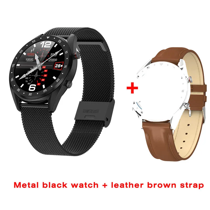 add leather brown L7 Смарт-часы для мужчин P68 Водонепроницаемый Фитнес-трекер ЭКГ+ PPG часы пульсометр кровяное давление умный Браслет фитнес-браслет - Цвет: add leather brown