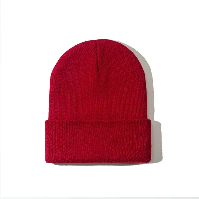 Вязаные шапки для женщин, Кепка с черепом, мужская вязаная шапка, зимняя, Ретро стиль, без полей, мешковатая Кепка с манжетами, рыбацкие шапочки, шапки для мужчин - Color: Wine red