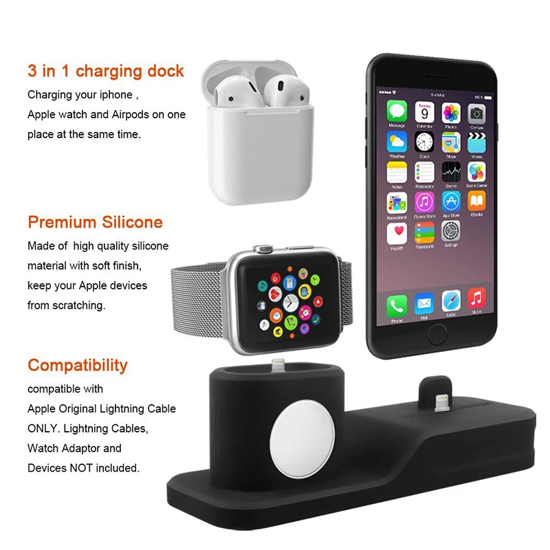 3 in 1 Charging Dock Holder For Iphone X Iphone 8 Iphone 7 Iphone 6 Silicone charging stand Dock Station For Apple watch Airpods (10)