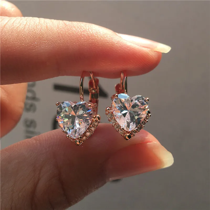 Милые женские маленькие серьги в форме сердца, Boho, 925 серебряные серьги-клипсы для женщин, Кристальные белые, зеленые, желтые, фиолетовые серьги