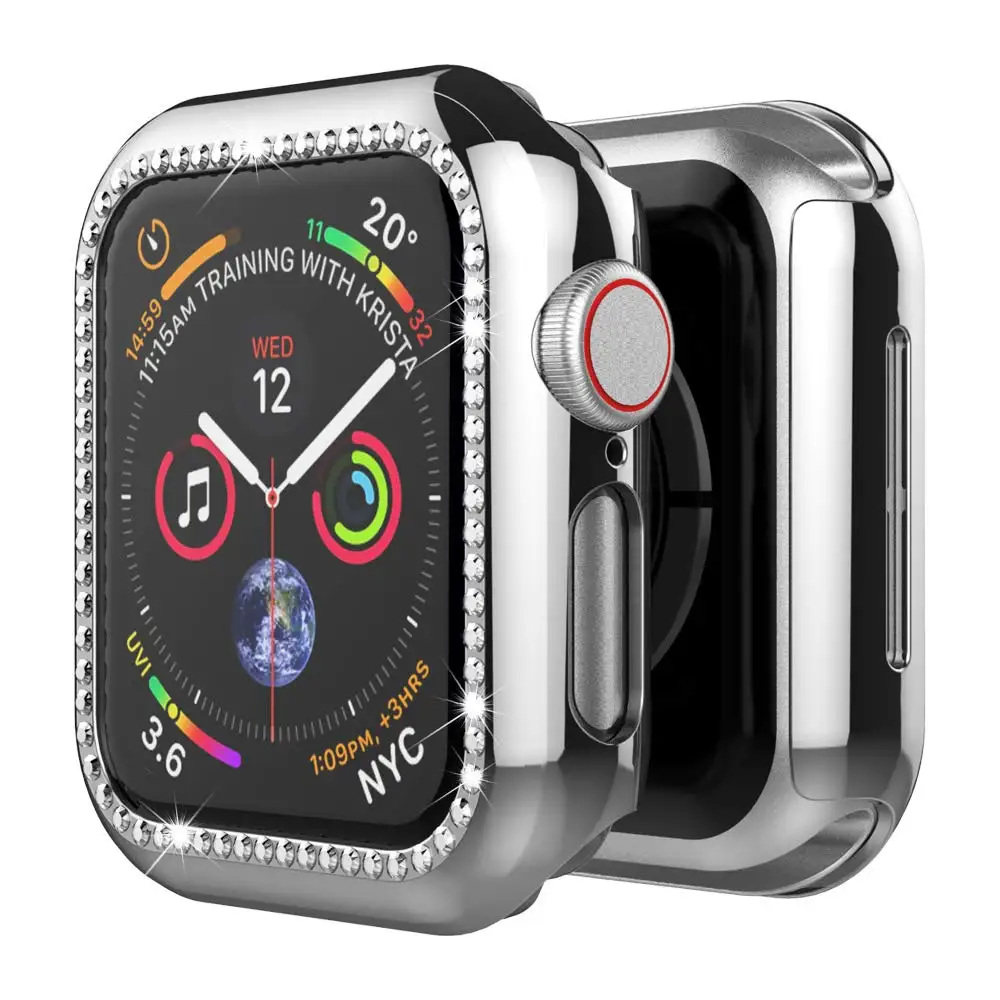 silver Шикарный чехол для Apple watch 4 band 44 мм 40 мм iwatch корпус 42 мм 38 мм Алмазный протектор экрана чехол бампер часы аксессуары 44 - Цвет ремешка: silver