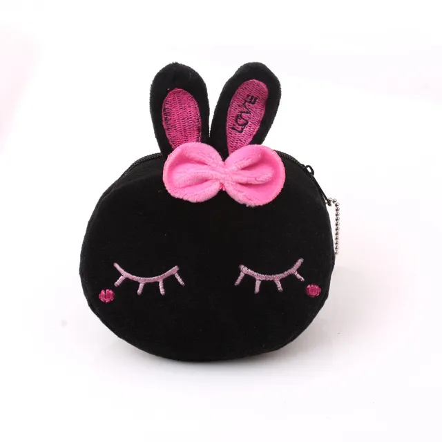 FUDEAM Soft Plush Panda Dog Rabbit Monkey Cartoon Women Coin Purse Mini Cute Zipper Girls Coin Wallet USB Cable Bag Key Wallets Black Bowknot Rabbit