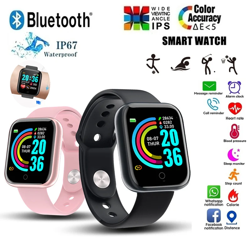 D20 스마트 워치 방수 피트니스 트래커 심박수 모니터 혈압 블루투스 Smartwatch 손목 애플 IOS 안드로이드 