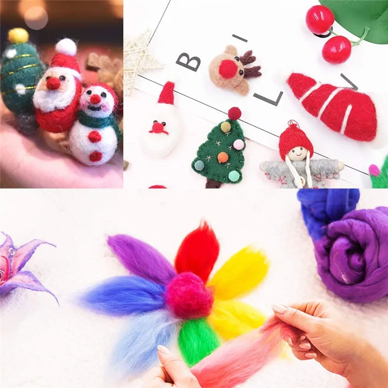MIUSIE Multicolor Wool Fiber DIY Wool Felt Kit Handle Felt Toys Making Fabric Materials Handcraft Needle For Beginners