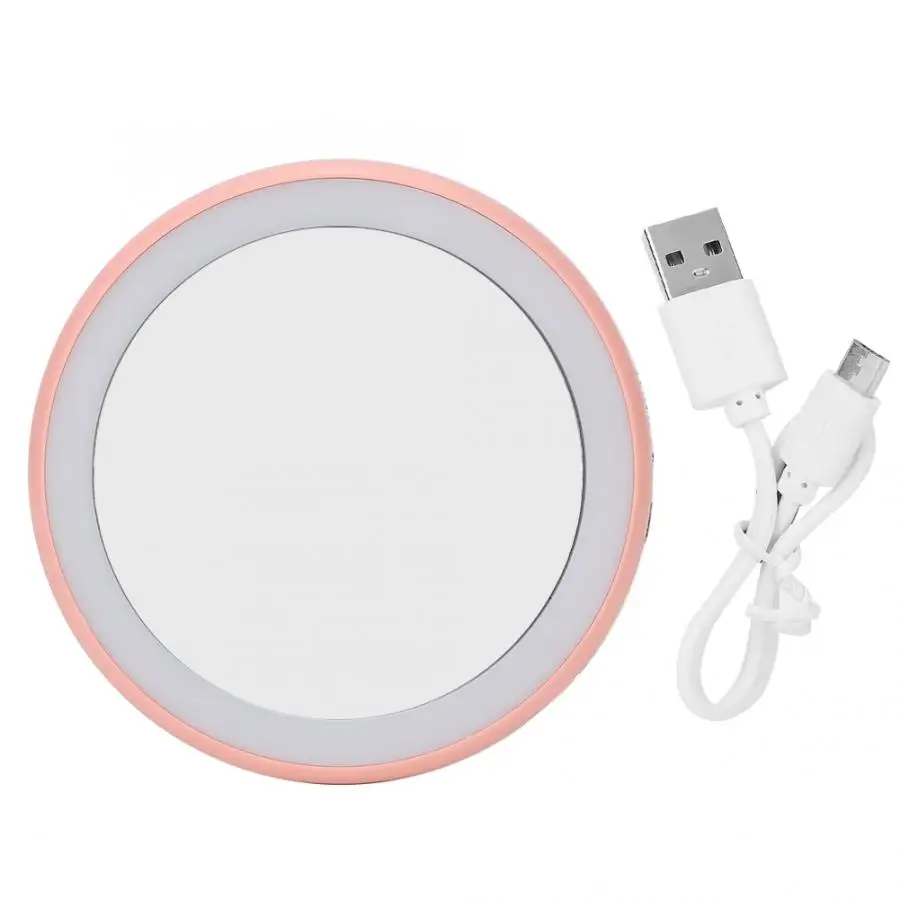 Usb зарядка портативное круглое зеркало для макияжа яркость прижимное косметическое зеркало со светодиодной подсветкой - Цвет: Розовый