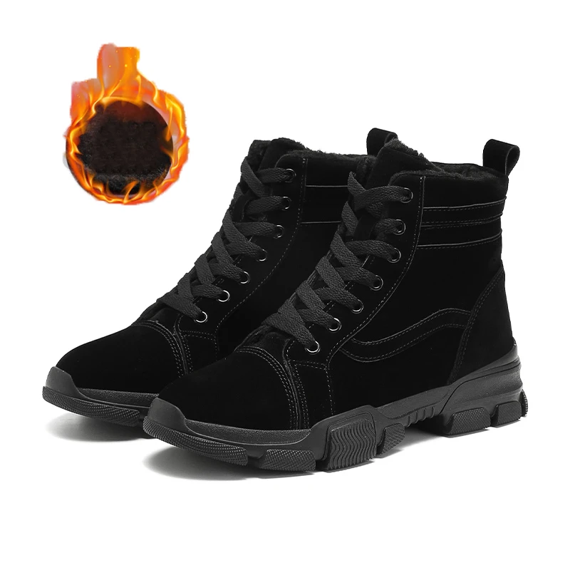 Женские зимние ботильоны; botas mujer invierno; теплая плюшевая женская обувь; Узкие ботинки из искусственной замши; пикантная красная обувь - Цвет: Blackplush