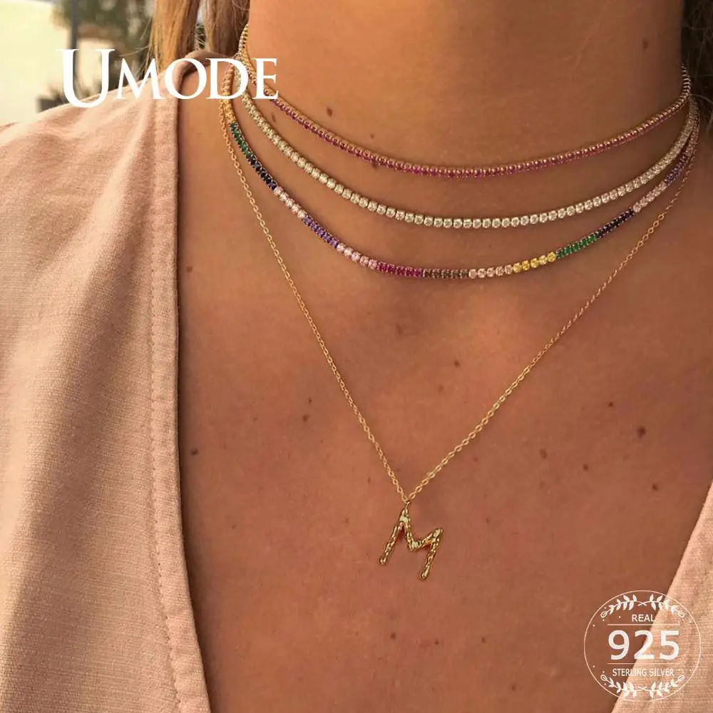 

UMODE Girls 18K Gold Letter Necklace for Women 925 Sterling Silver Necklaces Link Chain Pendants Fine Jewelry Gifts Lover LN0474