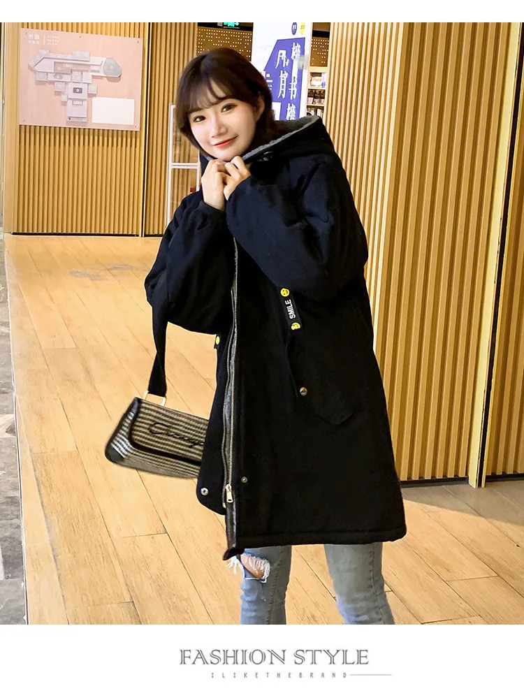 Lambs Wool Coat Women's Winter 2 Junior High School Students Korean-style Loose-Fit Mid-length Thick plus Velvet Clothes