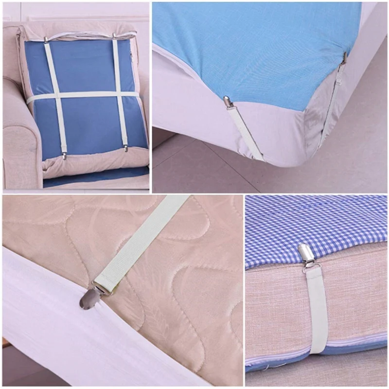 ABUI-16Pcs застежки для простыни регулируемые держатели простыней крепеж подтяжки ремни Захваты зажимы белый(16 шт