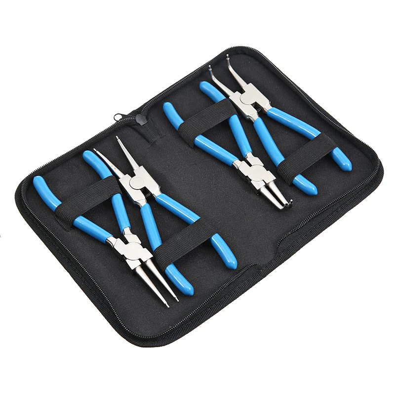 4pcs Snap Internal External Retaining Ring Pliers Kit 7" 175mm Long Nose Circlip Pliers Set DIY Beading Jewellery Remover Tool