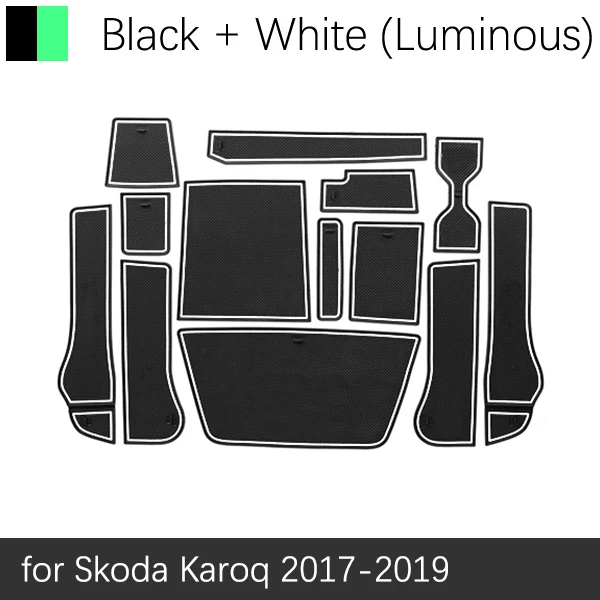 White Luminous Противоскользящий резиновый коврик с подушкой для двери Skoda Karoq 13 шт. аксессуары наклейки для автомобиля коврик для телефона - Название цвета: White Luminous